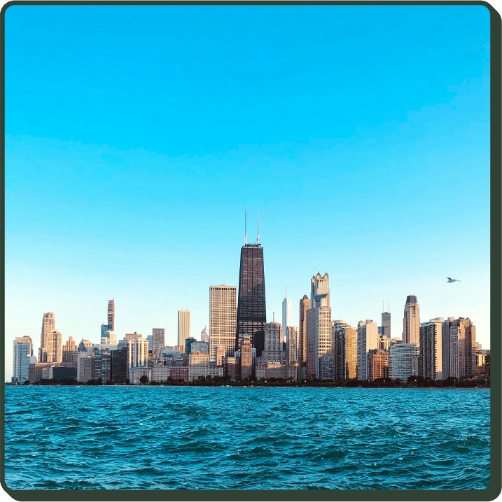 Chicago skyline on a bright blue day